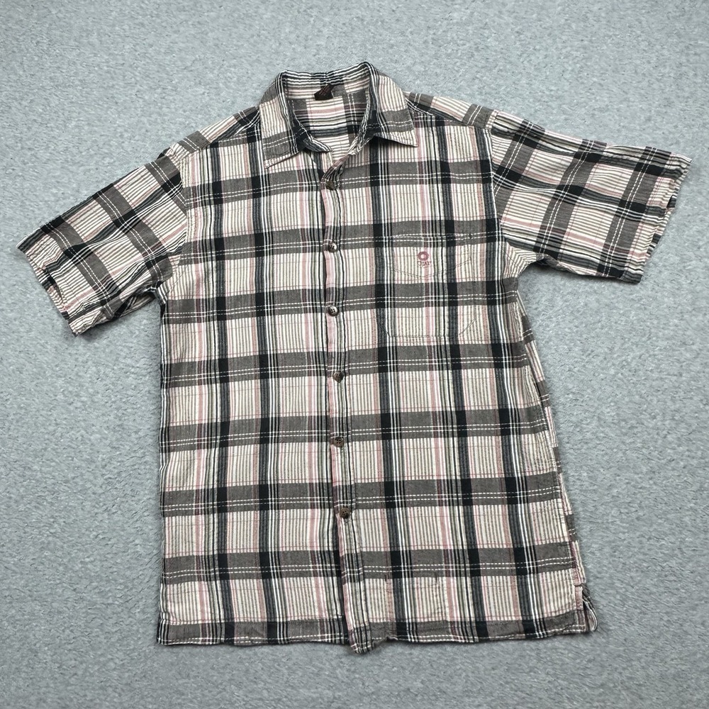 OJAI Seersucker Shirt Mens Large Pink Plaid Casual Retro Preppy Camp Outdoor EUC
